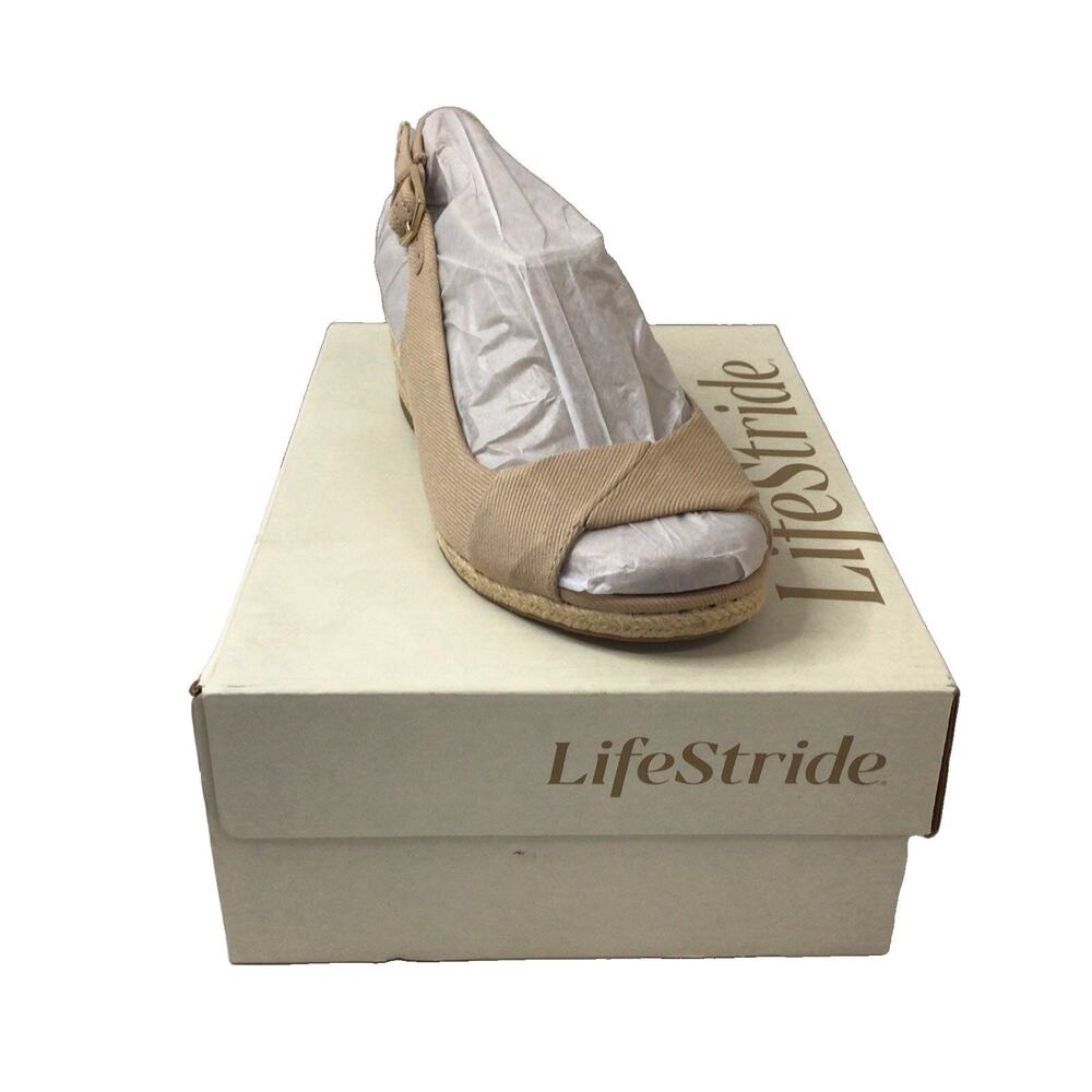 LifeStride Socialite Taupe Rope Low Platform Heel Canvas Size 6 New Open Toe